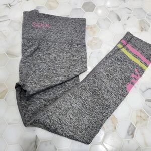 SoulCycle Seamless Leggings XS Gray Pink Neon Stripe High Rise Sculpting Tight